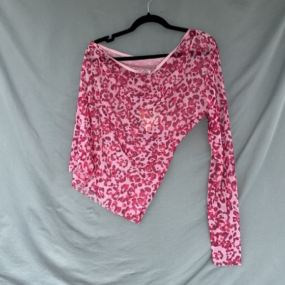 NWT Baum Und Pferdgarten Blouse Womens XL One-Shoulder Leopard Disco Mesh Pink - Picture 5 of 5